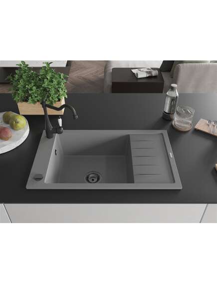 Mexen Elias zlewozmywak granitowy 1-komorowy z ociekaczem i baterią kuchenną Carla, szary - 6511-71-670700-70-B, 3 image