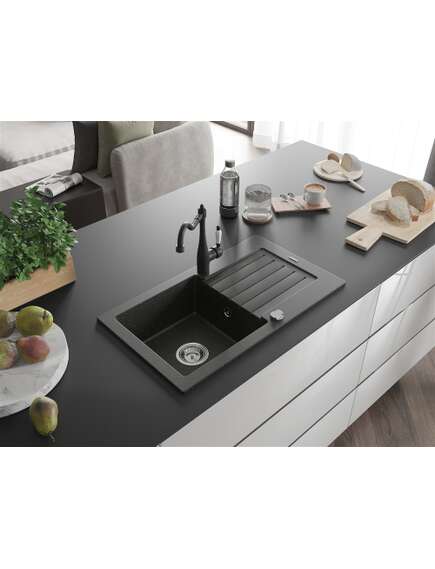 Mexen Pablo zlewozmywak granitowy 1-komorowy z ociekaczem i baterią kuchenną Carla, czarny/złoty metalik - 6510-75-670700-70, изображение 2