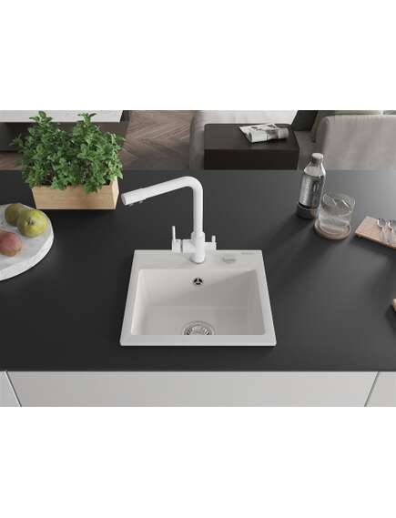Mexen Milo zlewozmywak granitowy 1-komorowy z baterią kuchenną Duero, biały - 6505-20-671600-20, 3 image