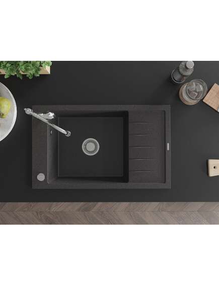 Mexen Elias zlewozmywak granitowy 1-komorowy z ociekaczem i baterią kuchenną Carla, czarny nakrapiany - 6511-76-670700-00, 4 image