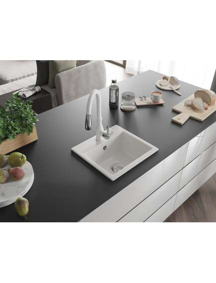 Mexen Milo zlewozmywak granitowy 1-komorowy z baterią kuchenną Savita, biały - 6505-20-672601-20, изображение 2