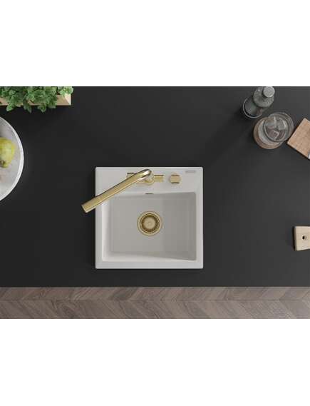 Mexen Milo zlewozmywak granitowy 1-komorowy z baterią kuchenną Duero, biały - 6505-20-671600-50, 4 image