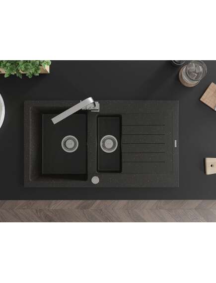 Mexen Matias zlewozmywak granitowy 1,5-komorowy z ociekaczem i baterią kuchenną Rita, czarny/złoty  - 6502-75-670300-00, изображение 4