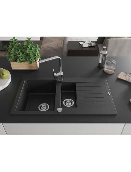 Mexen Matias zlewozmywak granitowy 1,5-komorowy z ociekaczem i baterią kuchenną Rita, czarny - 6502-77-670300-00, 3 image