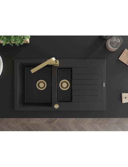 Mexen Matias zlewozmywak granitowy 1,5-komorowy z ociekaczem i baterią kuchenną Rita, czarny - 6502-77-670300-50, 4 image