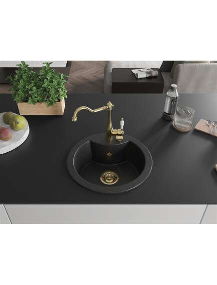 Mexen Diego zlewozmywak granitowy 1-komorowy z baterią kuchenną Carla, czarny/srebrny metalik - 6512-73-670700-50, изображение 3