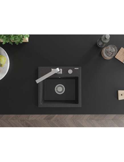 Mexen Milo zlewozmywak granitowy 1-komorowy z baterią kuchenną Rita, czarny nakrapiany - 6505-76-670300-00, изображение 4
