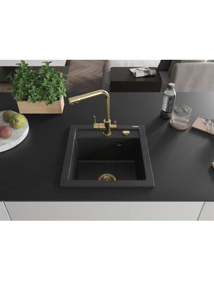 Mexen Vito zlewozmywak granitowy 1-komorowy z baterią kuchenną Duero, czarny/srebrny metalik - 6503-73-671600-50, 3 image
