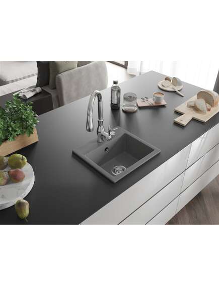 Mexen Milo zlewozmywak granitowy 1-komorowy z baterią kuchenną Savita, szary - 6505-71-672601-00, изображение 2