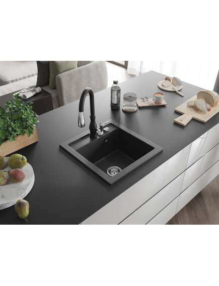 Mexen Vito zlewozmywak granitowy 1-komorowy z baterią kuchenną Savita, czarny nakrapiany - 6503-76-672601-70, изображение 2