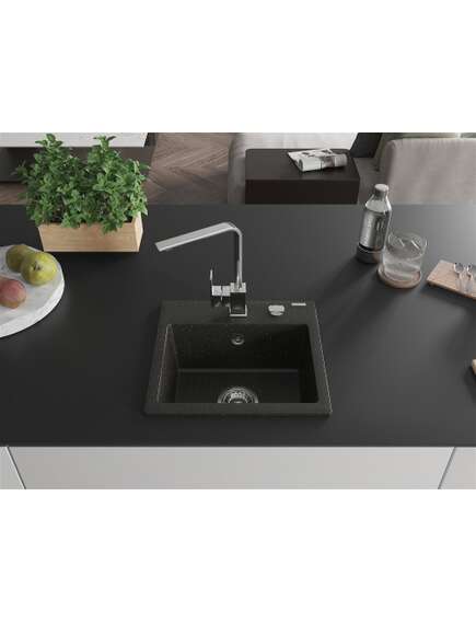 Mexen Milo zlewozmywak granitowy 1-komorowy z baterią kuchenną Rita, czarny/złoty metalik - 6505-75-670300-00, изображение 3