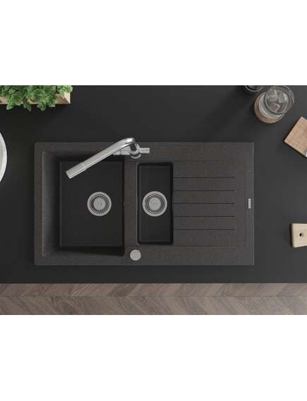 Mexen Matias zlewozmywak granitowy 1,5-komorowy z ociekaczem i baterią kuchenną Duero, czarny nakrapiany - 6502-76-671600-00, изображение 4