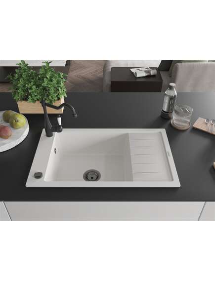 Mexen Elias zlewozmywak granitowy 1-komorowy z ociekaczem i baterią kuchenną Carla, biały - 6511-20-670700-70, изображение 3