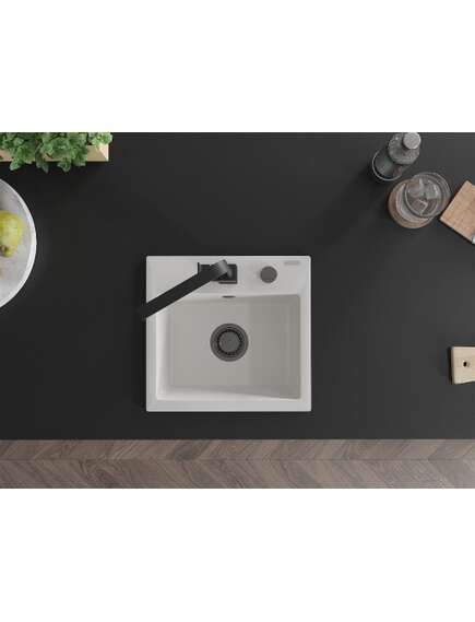 Mexen Milo zlewozmywak granitowy 1-komorowy z baterią kuchenną Rita, biały - 6505-20-670300-70, изображение 4