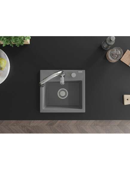 Mexen Milo zlewozmywak granitowy 1-komorowy z baterią kuchenną Savita, szary - 6505-71-672601-00, изображение 4