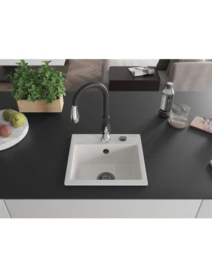 Mexen Milo zlewozmywak granitowy 1-komorowy z baterią kuchenną Savita, biały - 6505-20-672601-70, изображение 3