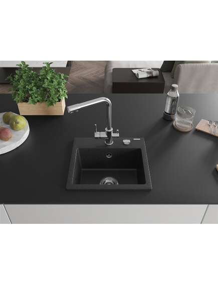 Mexen Milo zlewozmywak granitowy 1-komorowy z baterią kuchenną Duero, czarny/srebrny metalik - 6505-73-671600-00, 3 image