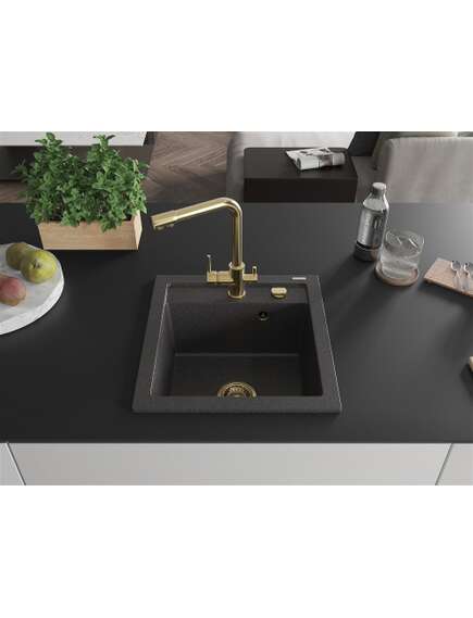 Mexen Vito zlewozmywak granitowy 1-komorowy z baterią kuchenną Duero, czarny nakrapiany - 6503-76-671600-50, изображение 3