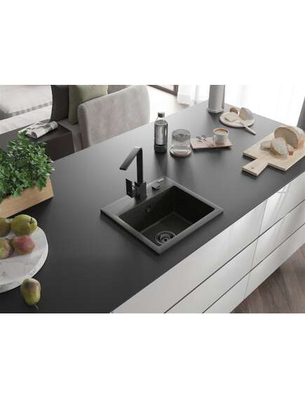 Mexen Milo zlewozmywak granitowy 1-komorowy z baterią kuchenną Rita, czarny/złoty metalik - 6505-75-670300-70-B, изображение 2