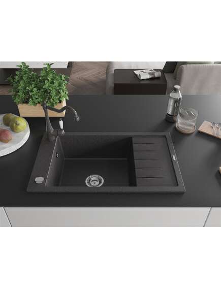 Mexen Elias zlewozmywak granitowy 1-komorowy z ociekaczem i baterią kuchenną Carla, czarny nakrapiany - 6511-76-670700-76, изображение 3