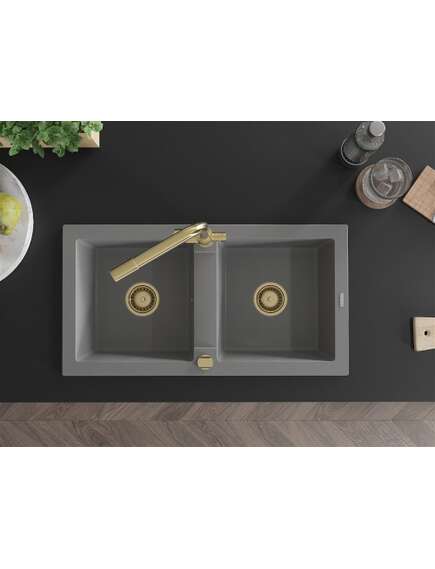 Mexen Mario zlewozmywak granitowy 2-komorowy z baterią kuchenną Duero, szary - 6504-71-671600-50, 4 image