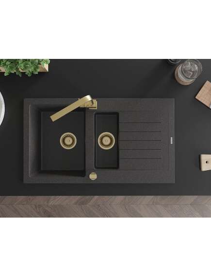 Mexen Matias zlewozmywak granitowy 1,5-komorowy z ociekaczem i baterią kuchenną Rita, czarny nakrapiany  - 6502-76-670300-50, изображение 4