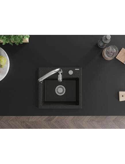 Mexen Milo zlewozmywak granitowy 1-komorowy z baterią kuchenną Savita, czarny/złoty metalik- 6505-75-672601-00, 4 image