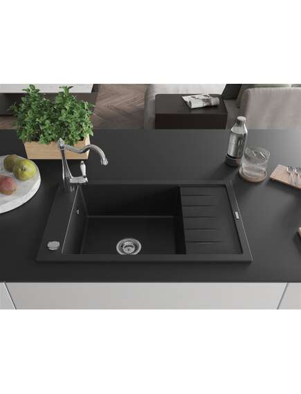Mexen Elias zlewozmywak granitowy 1-komorowy z ociekaczem i baterią kuchenną Carla, czarny - 6511-77-670700-00, изображение 3