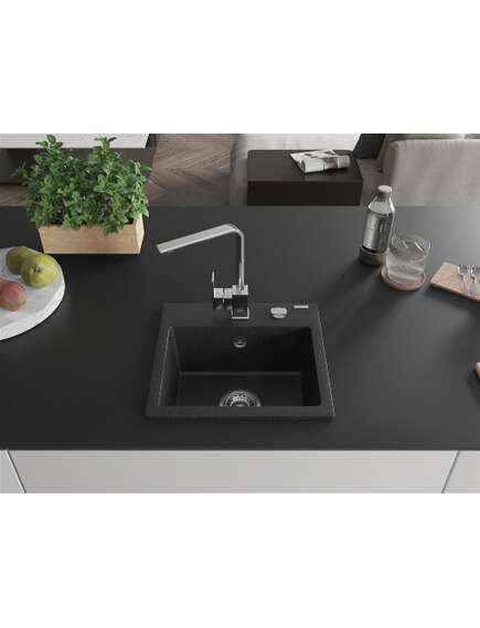 Mexen Milo zlewozmywak granitowy 1-komorowy z baterią kuchenną Rita, czarny/srebrny metalik - 6505-73-670300-00, 3 image
