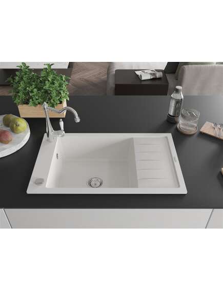Mexen Elias zlewozmywak granitowy 1-komorowy z ociekaczem i baterią kuchenną Carla, biały - 6511-20-670700-00, изображение 3