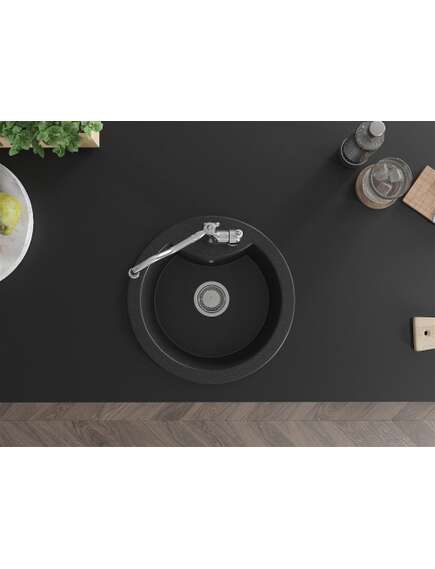 Mexen Diego zlewozmywak granitowy 1-komorowy z baterią kuchenną Carla, czarny/srebrny metalik - 6512-73-670700-00, 4 image