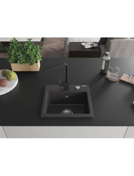Mexen Milo zlewozmywak granitowy 1-komorowy z baterią kuchenną Rita, czarny nakrapiany - 6505-76-670300-70, изображение 3
