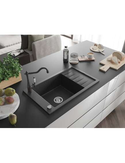 Mexen Elias zlewozmywak granitowy 1-komorowy z ociekaczem i baterią kuchenną Carla, czarny nakrapiany - 6511-76-670700-76, изображение 2