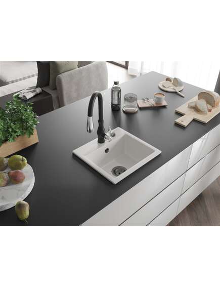 Mexen Milo zlewozmywak granitowy 1-komorowy z baterią kuchenną Savita, biały - 6505-20-672601-70, изображение 2