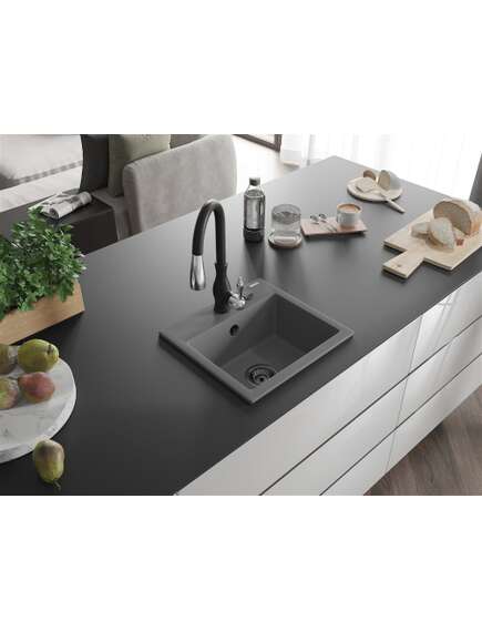 Mexen Milo zlewozmywak granitowy 1-komorowy z baterią kuchenną Savita, szary - 6505-71-672601-70-B, изображение 2