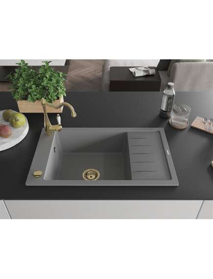 Mexen Elias zlewozmywak granitowy 1-komorowy z ociekaczem i baterią kuchenną Carla, szary - 6511-71-670700-50, изображение 3