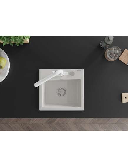 Mexen Milo zlewozmywak granitowy 1-komorowy z baterią kuchenną Duero, biały - 6505-20-671600-20, 4 image