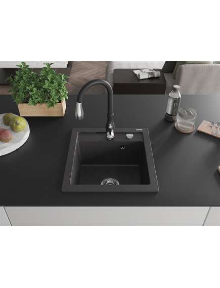 Mexen Vito zlewozmywak granitowy 1-komorowy z baterią kuchenną Savita, czarny nakrapiany - 6503-76-672601-70, изображение 3