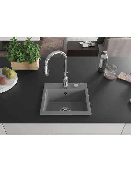 Mexen Milo zlewozmywak granitowy 1-komorowy z baterią kuchenną Savita, szary - 6505-71-672601-00, изображение 3