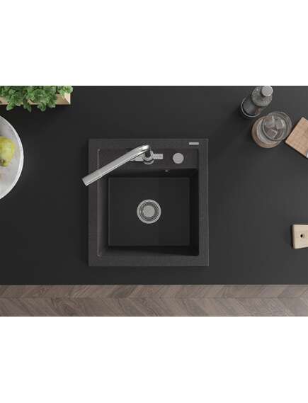 Mexen Vito zlewozmywak granitowy 1-komorowy z baterią kuchenną Duero, czarny nakrapiany - 6503-76-671600-00, изображение 4