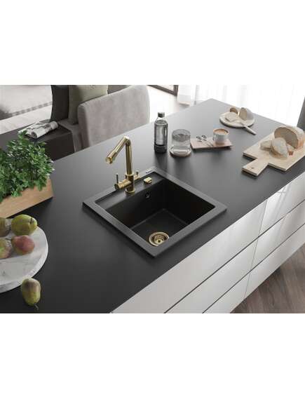 Mexen Vito zlewozmywak granitowy 1-komorowy z baterią kuchenną Duero, czarny/srebrny metalik - 6503-73-671600-50, 2 image
