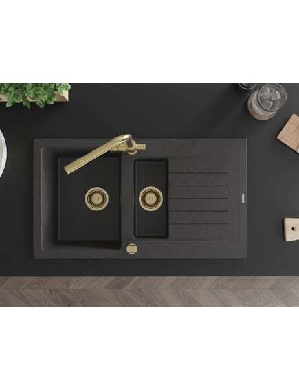 Mexen Matias zlewozmywak granitowy 1,5-komorowy z ociekaczem i baterią kuchenną Duero, czarny nakrapiany - 6502-76-671600-50, изображение 4