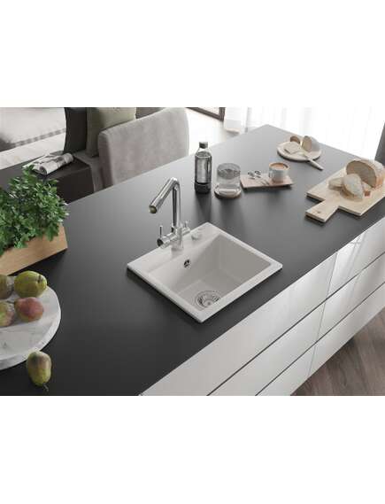 Mexen Milo zlewozmywak granitowy 1-komorowy z baterią kuchenną Duero, biały - 6505-20-671600-00, 2 image