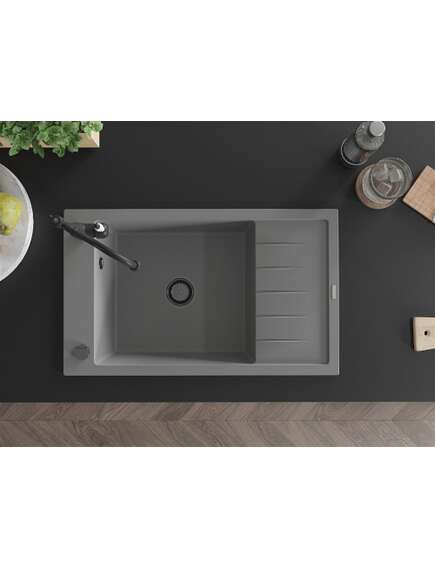 Mexen Elias zlewozmywak granitowy 1-komorowy z ociekaczem i baterią kuchenną Carla, szary - 6511-71-670700-70-B, 4 image