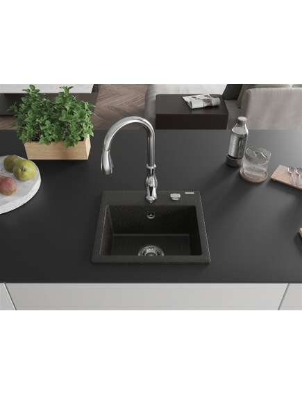 Mexen Milo zlewozmywak granitowy 1-komorowy z baterią kuchenną Savita, czarny/złoty metalik- 6505-75-672601-00, 3 image