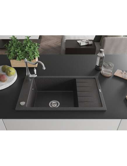 Mexen Elias zlewozmywak granitowy 1-komorowy z ociekaczem i baterią kuchenną Carla, czarny nakrapiany - 6511-76-670700-00, 3 image