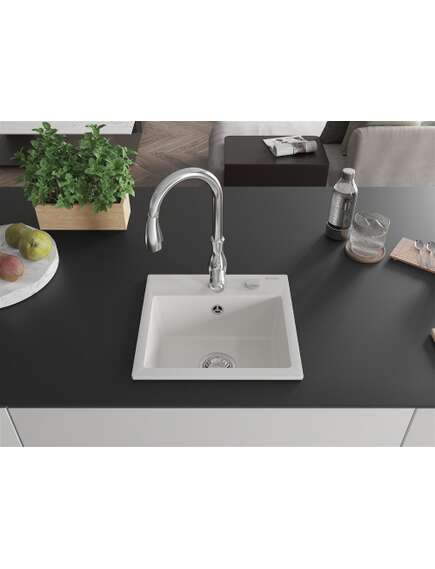 Mexen Milo zlewozmywak granitowy 1-komorowy z baterią kuchenną Savita, biały - 6505-20-672601-00, изображение 3