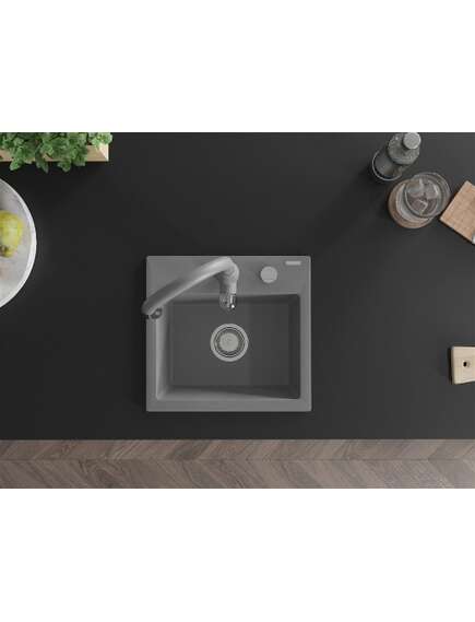 Mexen Milo zlewozmywak granitowy 1-komorowy z baterią kuchenną Savita, szary - 6505-71-672601-71, изображение 4