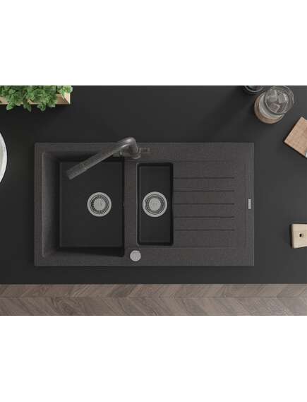Mexen Matias zlewozmywak granitowy 1,5-komorowy z ociekaczem i baterią kuchenną Duero, czarny nakrapiany - 6502-76-671600-76, изображение 4