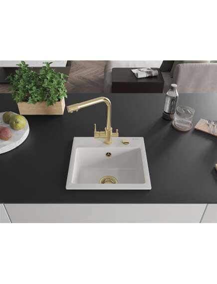 Mexen Milo zlewozmywak granitowy 1-komorowy z baterią kuchenną Duero, biały - 6505-20-671600-50, 3 image